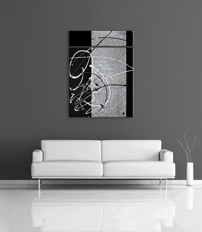 Contemporary art decor image - grey, black and silver modern abstract painting