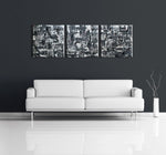 Art gallerys - Image of a 3 panel grey, white and black modern abstract painting
