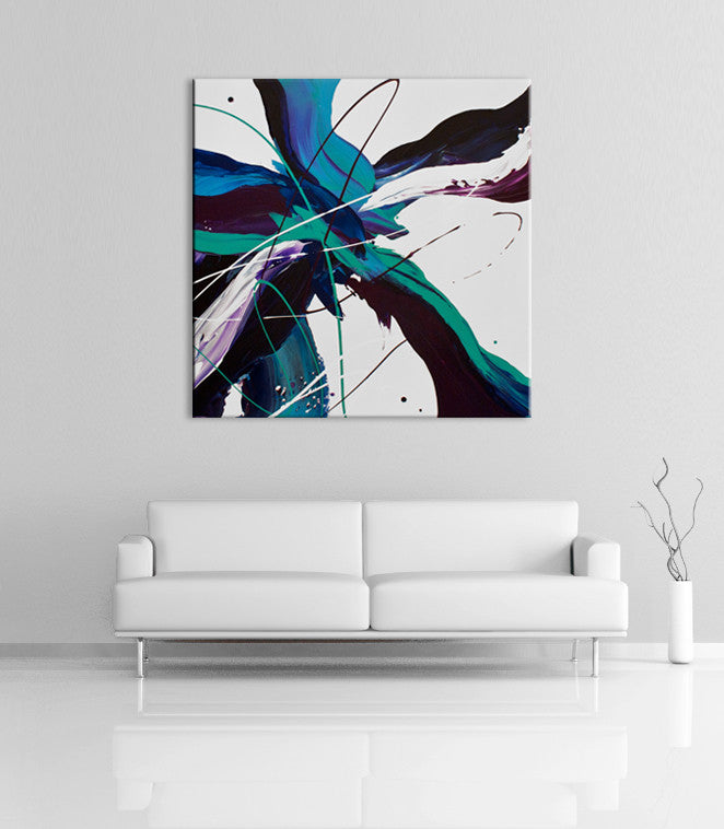Modern home decor - Image of a purple, white, blue and green modern abstract painting