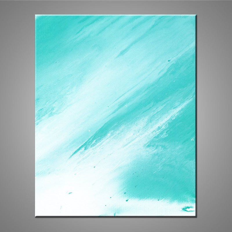 A contemporary abstract painting featuring the colours green and blue.