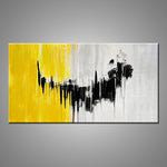A modern abstract painting featuring the colours yellow, gray and black.