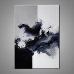 A modern abstract painting featuring the colours black, blue, gray and white.