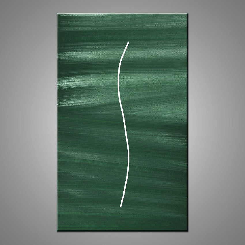 A abstract painting featuring the colours green and white.